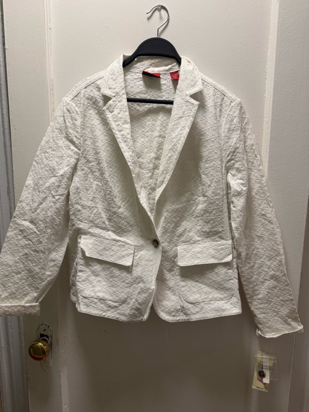 Valerie Stevens White Eyelet Single-Button Blazer